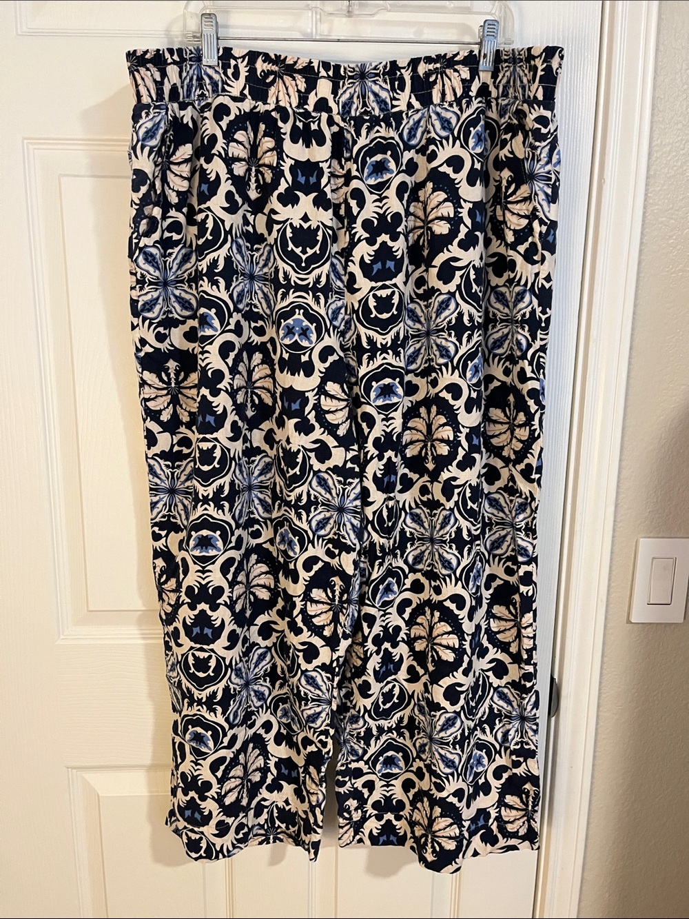 Rachel Zoe Linen Blend Pant - Blue and Cream Flowy! 3x 22 24